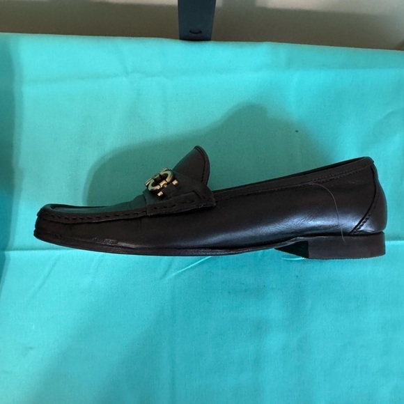 Salvatore Ferragamo Black Leather Loafers with Gold Accent
